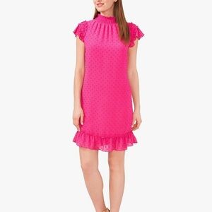 CeCe Dress Mock Neck Clip Fuchsia Pink Swiss Dot Womens M Boho Wedding Guest